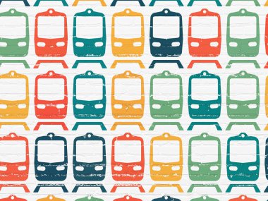 Tourism concept: Train icons on wall background