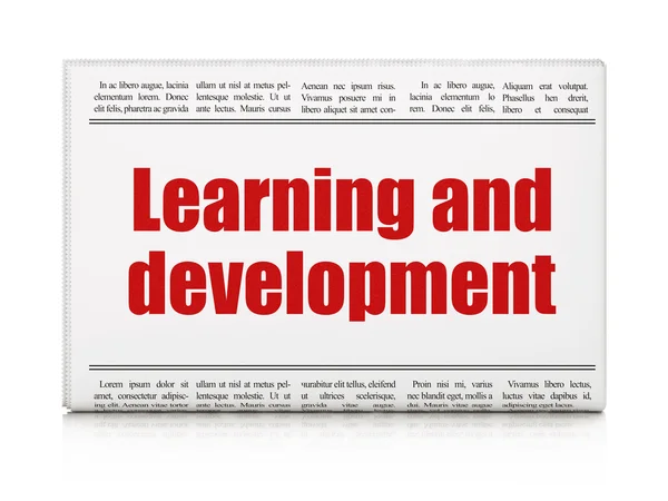 Learning concept: newspaper headline Learning And Development — Zdjęcie stockowe