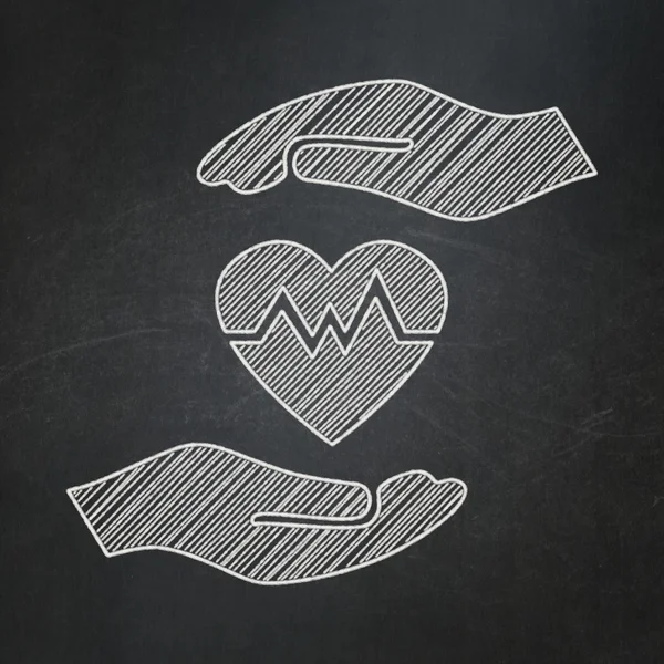 Insurance concept: Heart And Palm on chalkboard background — Stock Photo, Image