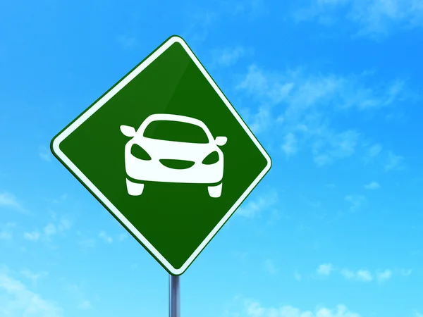 Travel concept: Car on road sign background — Stok fotoğraf