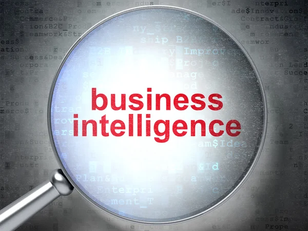 Finance concept: Business Intelligence with optical glass — Stock Photo, Image