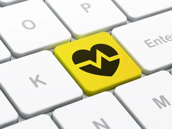 Conceito de saúde: Coração no fundo do teclado do computador — Fotografia de Stock