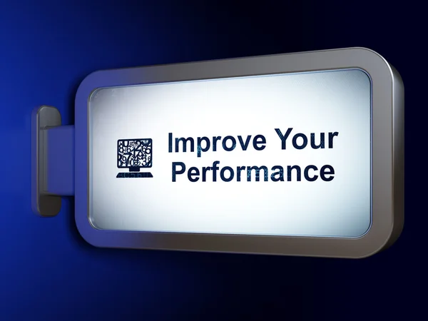 Education concept: Improve Your Performance and Computer Pc on billboard background — Stockfoto