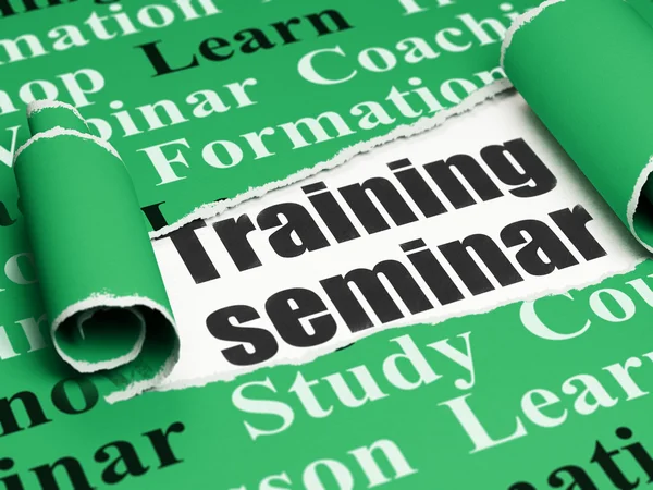 Studying concept: black text Training Seminar under the piece of  torn paper — Stock Photo, Image