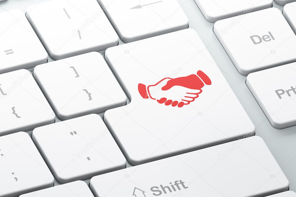 Finance concept: Handshake on computer keyboard background