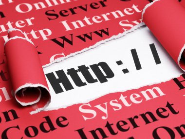 Web development concept: black text Http under the piece of  torn paper