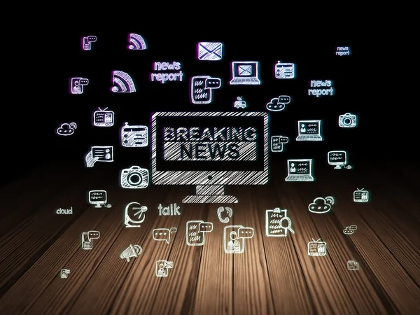 News concept: Breaking News On Screen in grunge dark room — Stockfoto