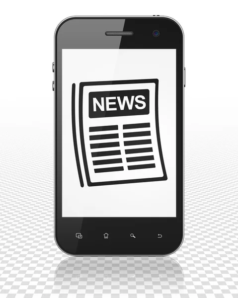 News concept: Smartphone with Newspaper on display — Stok fotoğraf