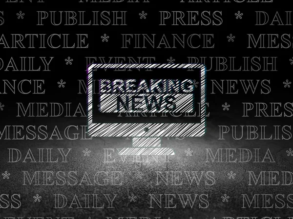 News concept: Breaking News On Screen in grunge dark room — 图库照片