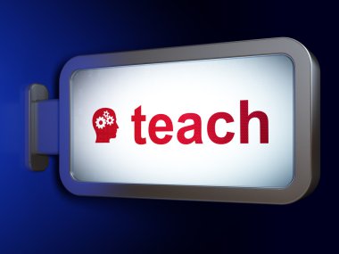 Education concept: Teach and Head With Gears on billboard background