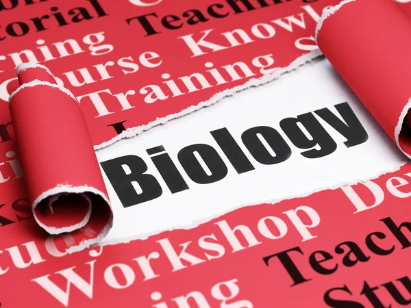 Learning concept: black text Biology under the piece of  torn paper — Stockfoto