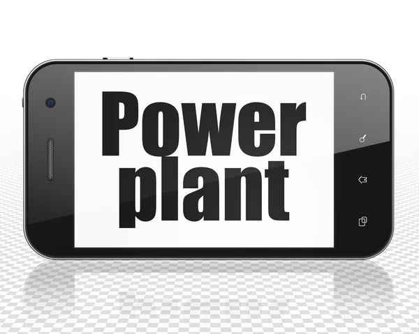 Manufacuring concept: Smartphone with Power Plant on display — Stok fotoğraf