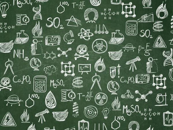 Fundo de educação: Conselho Escolar com ícones de ciência desenhados à mão — Fotografia de Stock