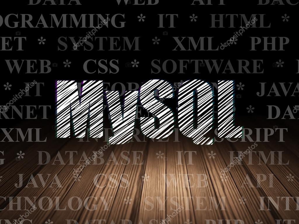 Concepto de programación: Mysql en cuarto oscuro de grunge — Foto de ... Concepto de programación: Mysql en cuarto oscuro de grunge — Foto de ...