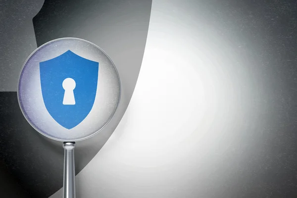 Privacy concept:  Shield With Keyhole with optical glass on digital background — Stock Photo, Image