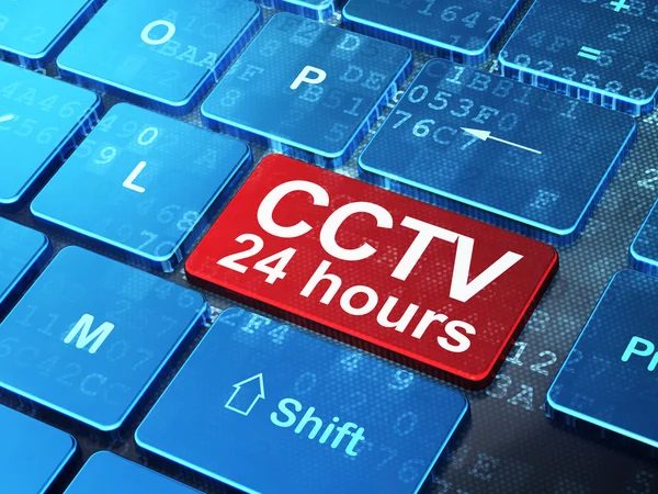 Safety concept: CCTV 24 hours on computer keyboard background — Stok fotoğraf