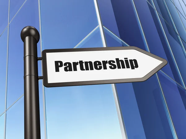 Concepto de financiación: firmar Partnership on Building background — Foto de Stock