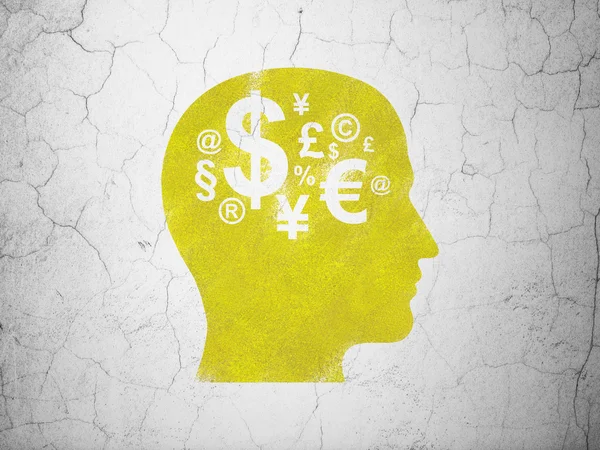 Finanskonsept: Head With Finance Symbol on wall-bakgrunn – stockfoto