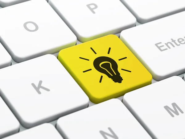 Business concept: Light Bulb on computer keyboard background — Stock Photo, Image