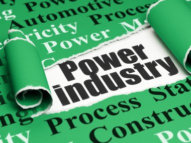 Manufacuring concept: black text Power Industry under the piece of  torn paper