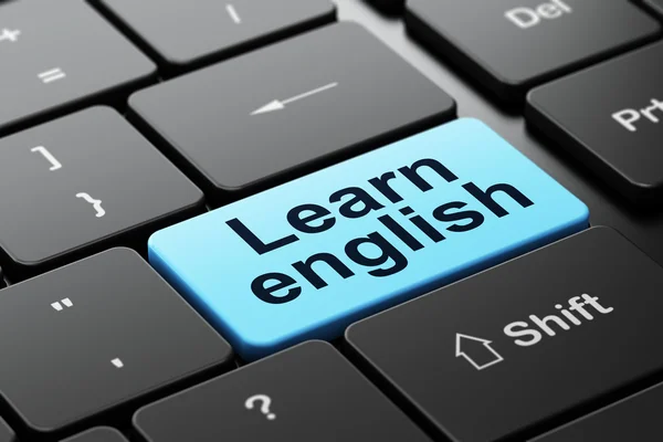 Concept éducatif : Apprendre l'anglais sur fond de clavier d'ordinateur — Photo