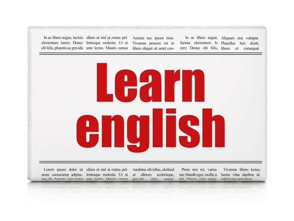 Education concept: newspaper headline Learn English — Stok fotoğraf