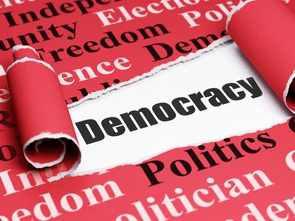 Politics concept: black text Democracy under the piece of  torn paper — Stock fotografie