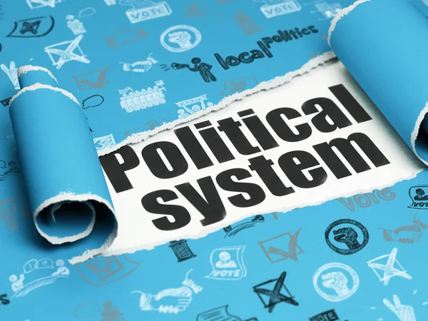 Politics concept: black text Political System under the piece of  torn paper