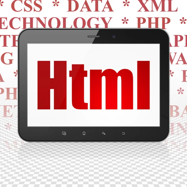 Programming concept: Tablet Computer with Html on display — Stock Photo, Image