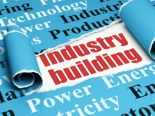 Manufacuring concept: red text Industry Building under the piece of  torn paper — Stockfoto