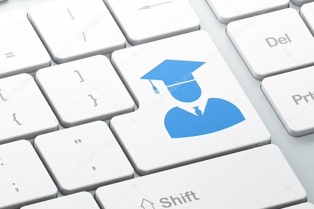 Education concept: Student on computer keyboard background