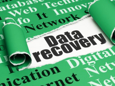 Information concept: black text Data Recovery under the piece of  torn paper