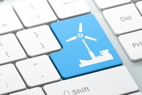 Manufacuring concept: Windmill on computer keyboard background — Stock Photo, Image