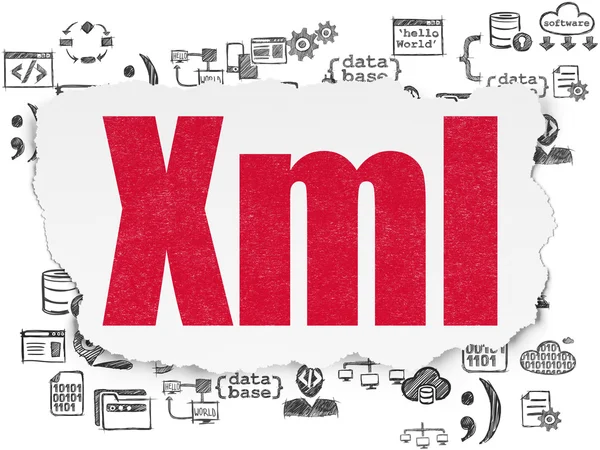 Programmering concept: Xml op de achtergrond gescheurd papier — Stockfoto