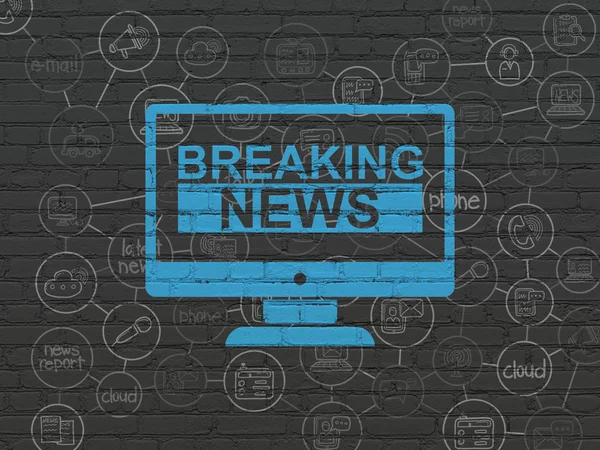 Nieuws-concept: Breaking News On Screen op muur achtergrond — Stockfoto