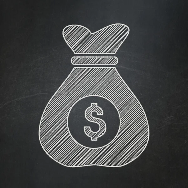 Finance concept: Money Bag on chalkboard background — Stok fotoğraf