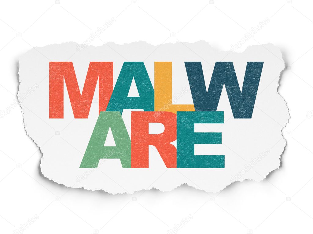Protection concept: Malware on Torn Paper background
