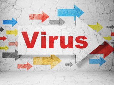Emniyet konsepti: grunge duvar arka plan üzerinde virüs ile ok