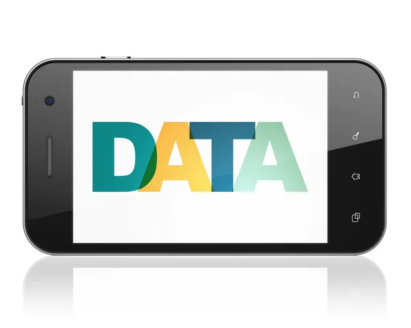 데이터 개념: 데이터 디스플레이를 가진 스마트폰 — 스톡 사진