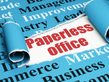 Business concept: red text Paperless Office under the piece of  torn paper