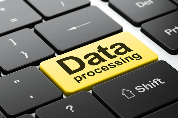 Informationskonzept: Datenverarbeitung auf dem Hintergrund der Computertastatur — Stockfoto