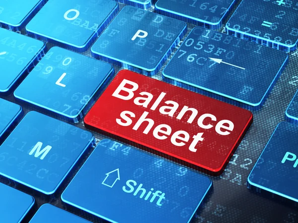 Concepto de dinero: Balance en el fondo del teclado del ordenador —  Fotos de Stock