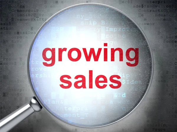 Conceito financeiro: Crescimento de vendas com vidro óptico — Fotografia de Stock