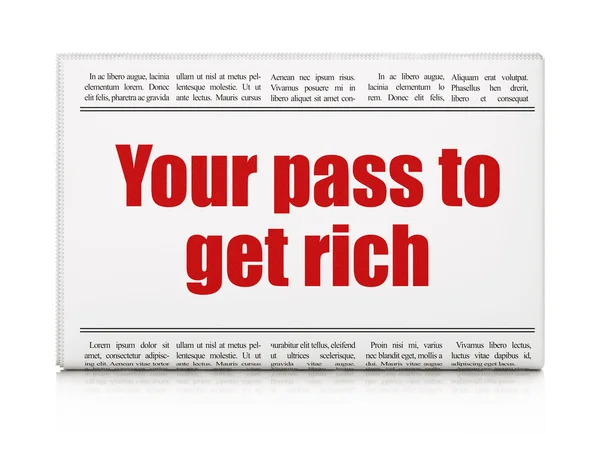 Business concept: newspaper headline Your Pass to Get Rich — Stock fotografie