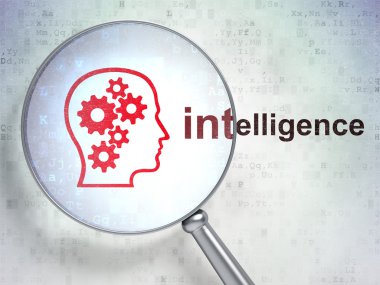 Learning concept: Head With Gears and Intelligence with optical glass