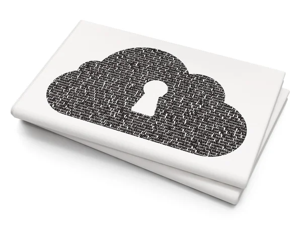 Cloud-Netzwerkkonzept: Cloud mit Schlüsselloch auf leerem Zeitungshintergrund — Stockfoto