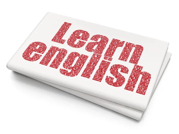 Концепция обучения: Изучение английского языка на пустом фоне газет — стоковое фото