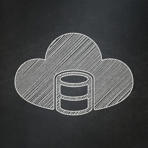Koncepcja programowania: Baza danych z chmurą na tle tablicy — Zdjęcie stockowe