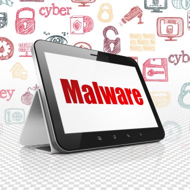 Gizlilik kavramı: Malware ekranda Tablet bilgisayarınızla