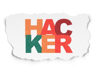 Koruma kavramı: Hacker yırtılmış kağıt arka plan üzerinde